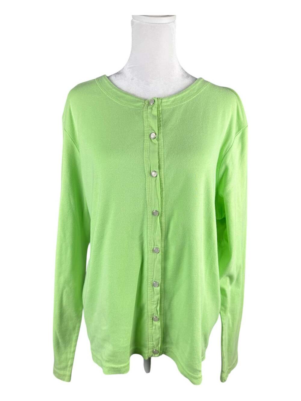 Fresh Produce XL Pearl Snap Jersey Knit Baby Rib Essential Cardigan Lime Green